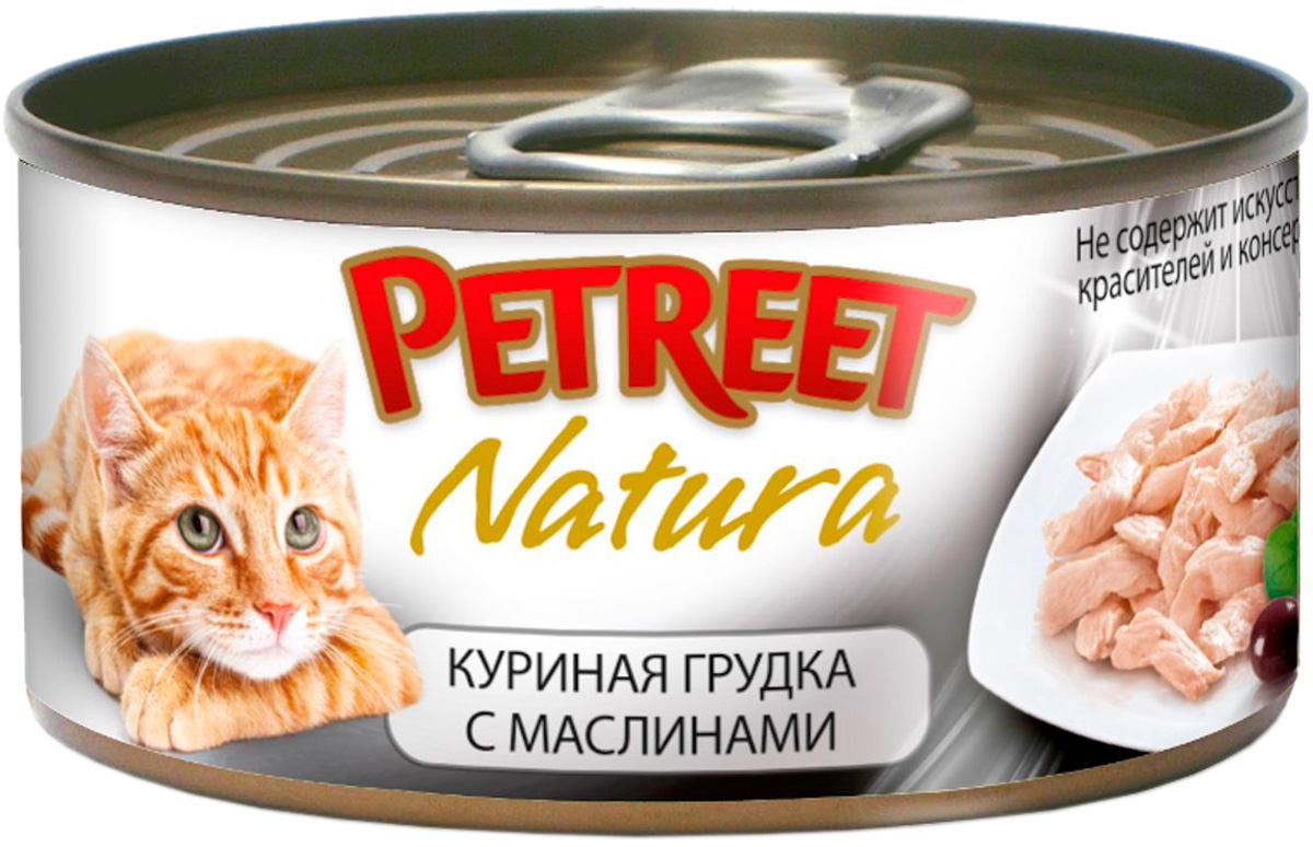 фото Влажный корм для кошек petreet natura , с куриной грудкой и оливками, 12шт, 70г