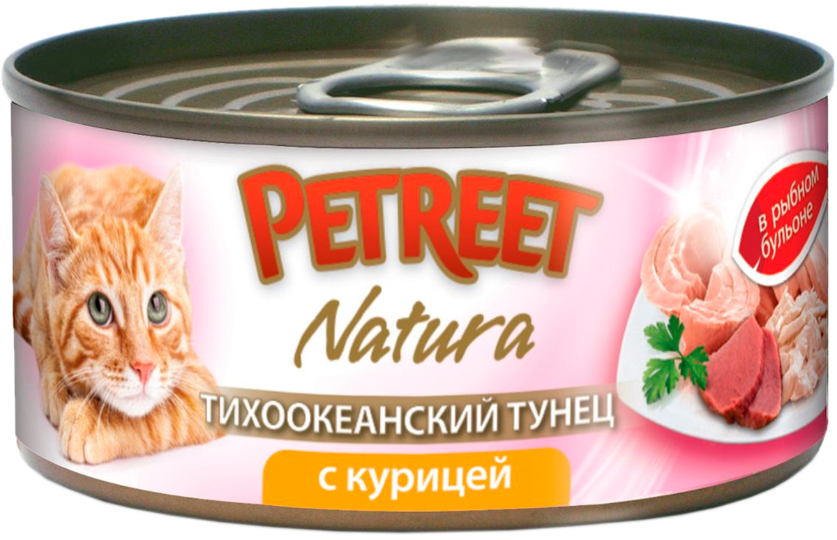 фото Влажный корм для кошек petreet natura , с тунцом и курицей в рыбном супе, 12шт, 70г