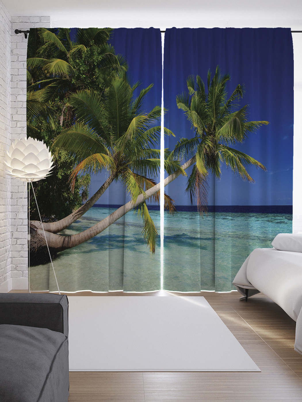 

Шторы JoyArty с фотопечатью "Наклонившаяся пальму у берега" из сатена, 290х265 см, Наклонившаяся пальму у берега