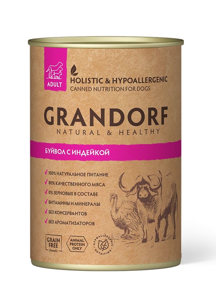 фото Влажный корм для собак grandorf sensitive formula , буйвол, индейка, 12шт, 400г