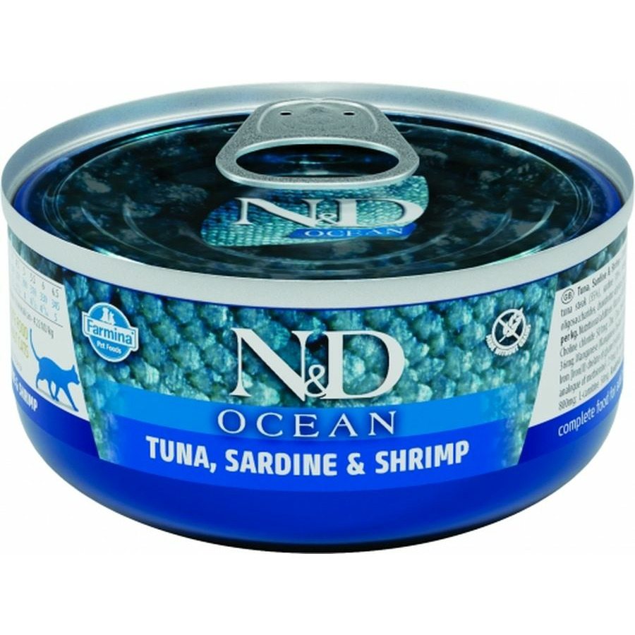 

Консервы для кошек Farmina N&D Ocean Cat, тунец, сардина, креветки, 12шт по 70г, N&D Ocean