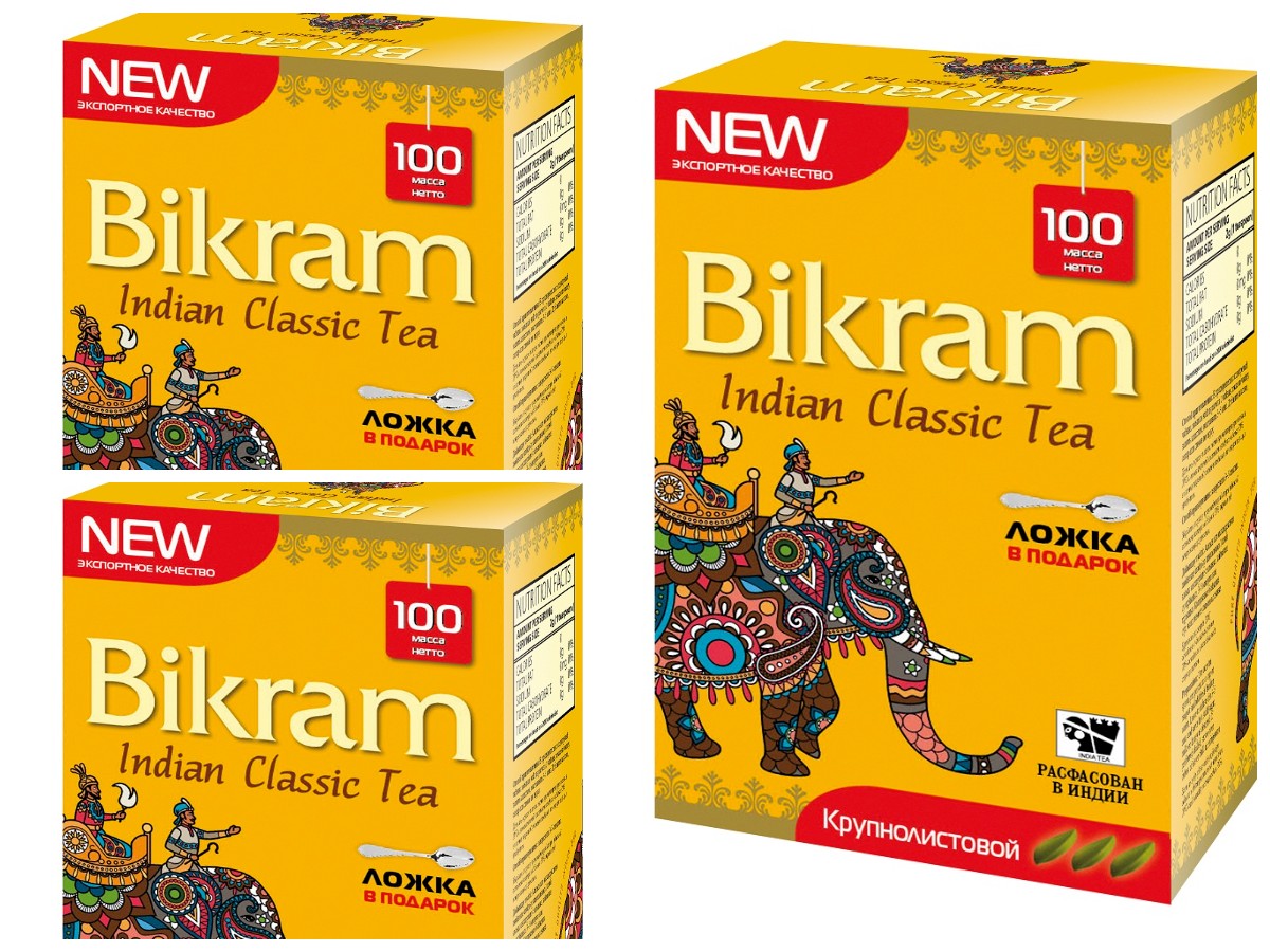 Чай Чёрный, Bikram Big Leaf, Индийский классический, 100 г х 3 шт