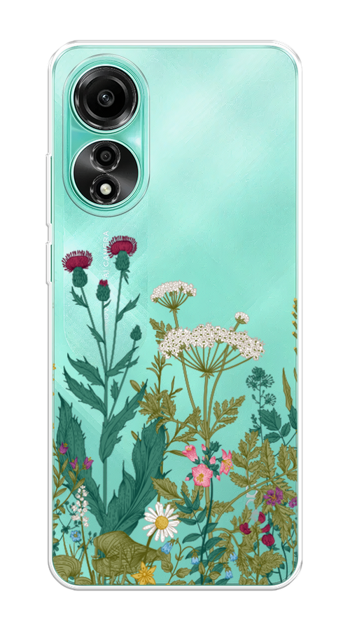 

Чехол на Oppo A78 4G "Дикие полевые цветы", Зеленый;розовый;белый, 2514750-1