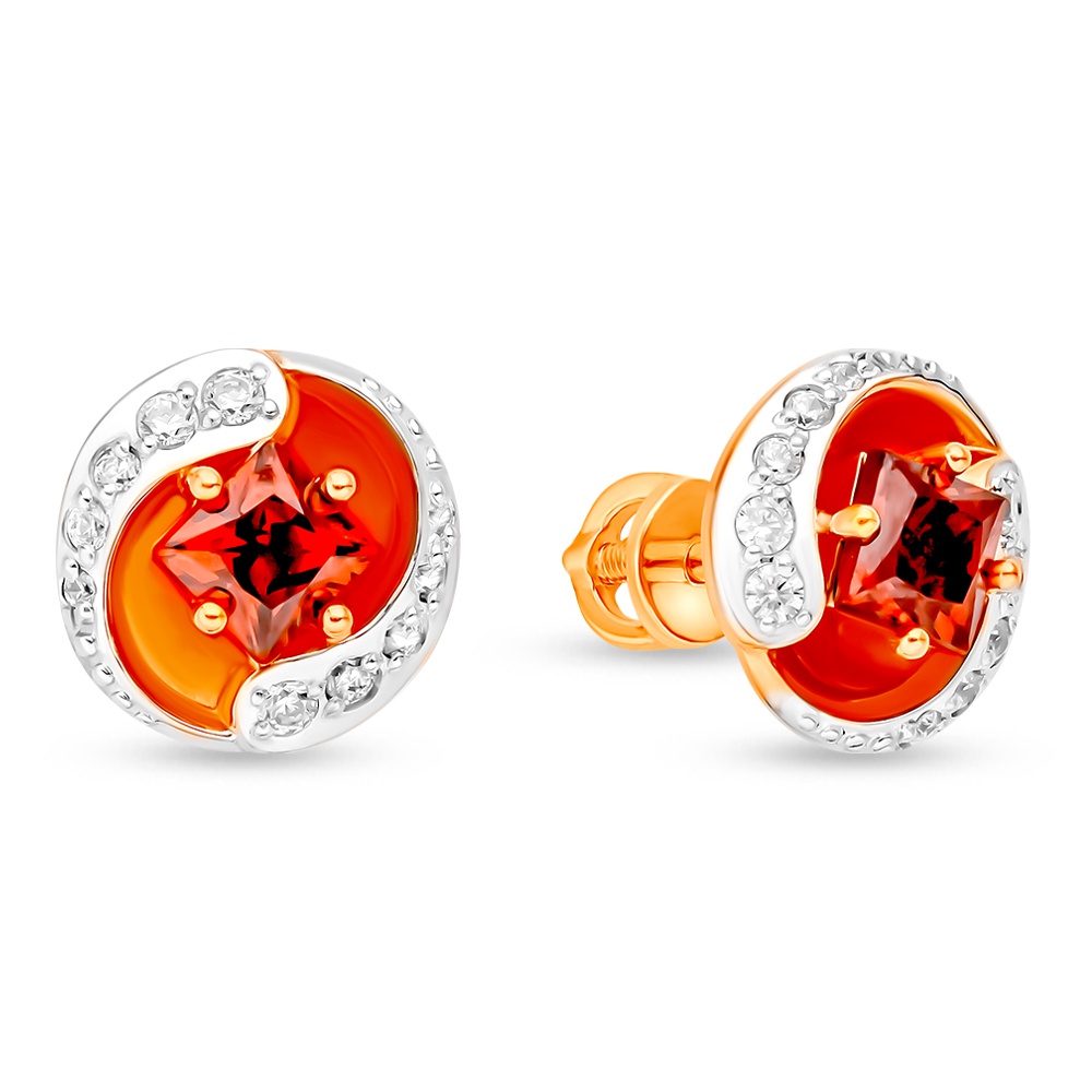 

Серьги пусеты из красного золота 585Gold 202007973, фианит/гранат/эмаль, 202007973