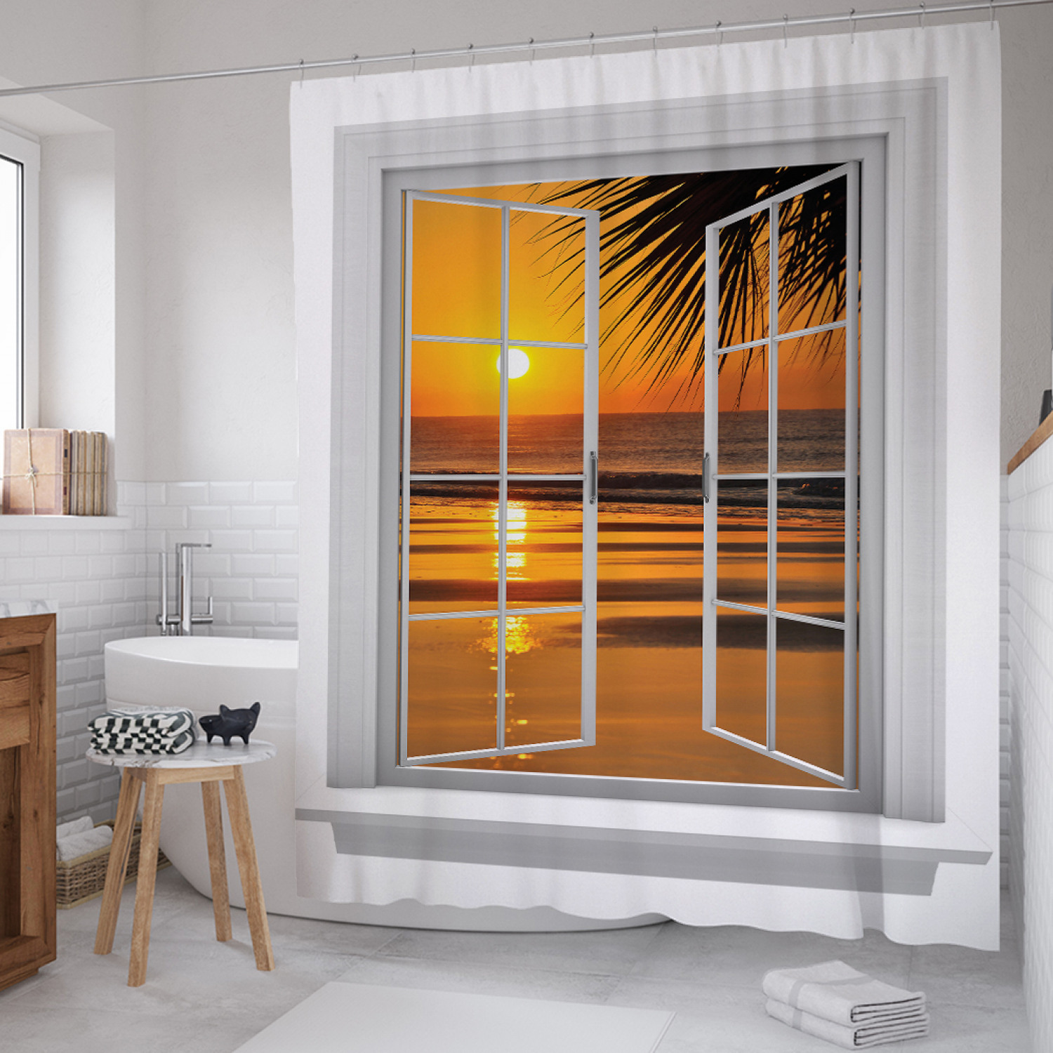 

Штора (занавеска) для ванной JoyArty "Открой закат" из сатена, 180х200 см с крючками, Оранжевый, Открой закат