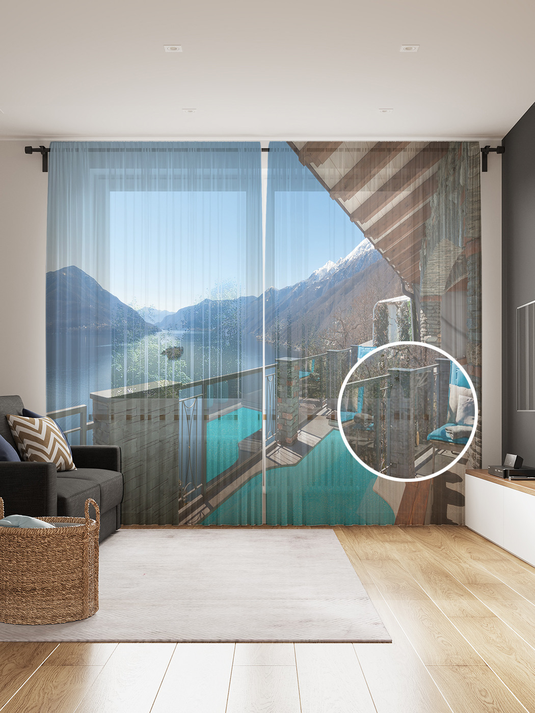 

Фототюль JoyArty "Вдохновляющий балкон", 145x265см, 2 полотна, лента, 50 крючков, Вдохновляющий балкон