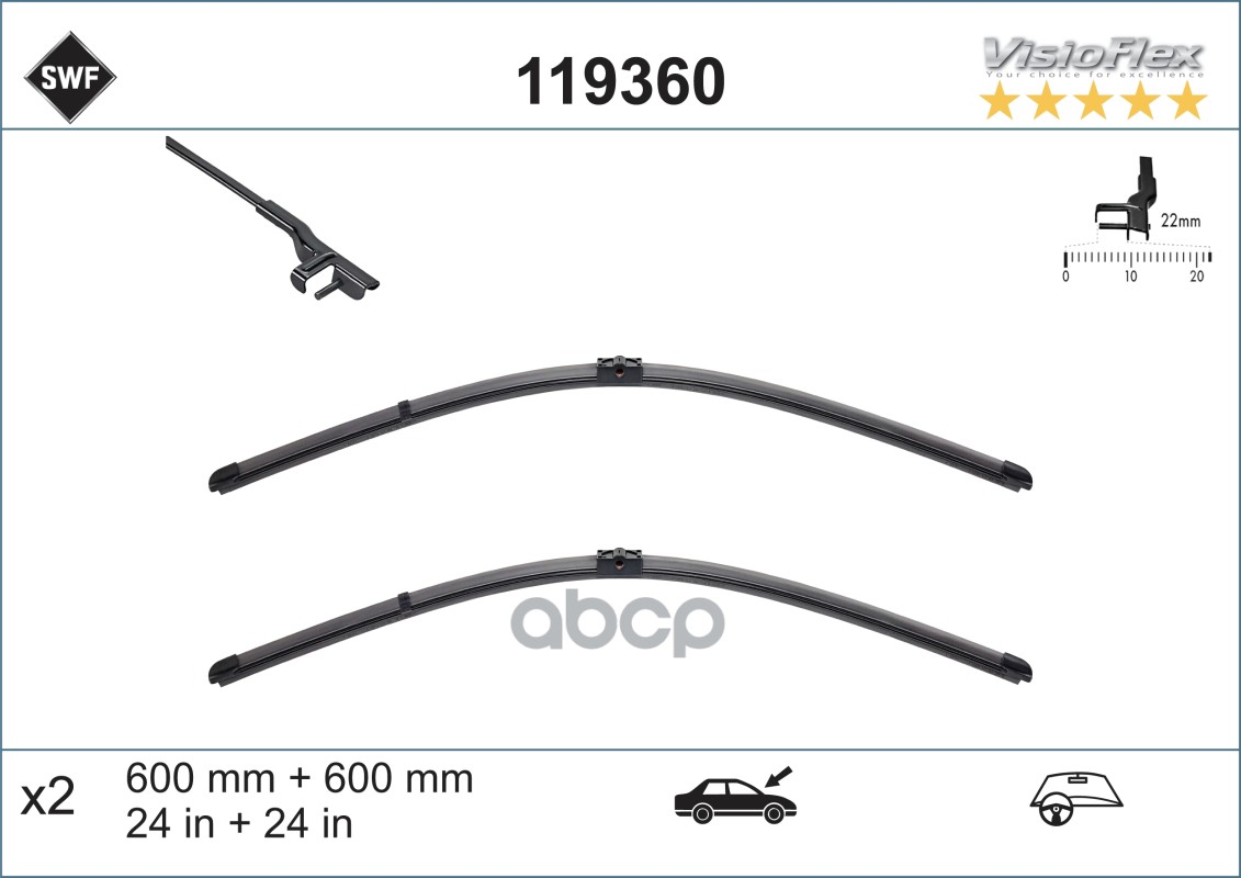 

Щетки Ст./Очист.Swf Vf 600мм X 2 Valeo арт. 119360