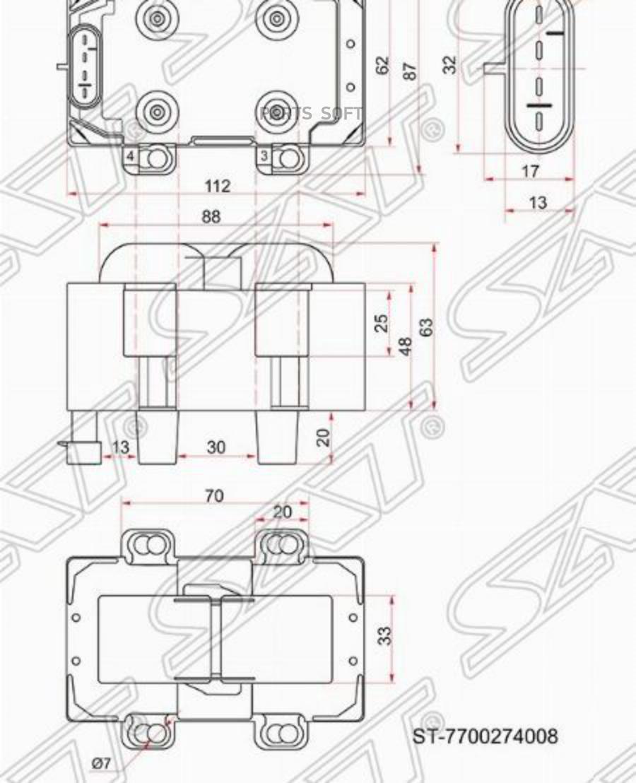 

SAT ST7700274008 Катушка зажигания RENAULT LOGAN 04- KANGOO 01-09 SANDERO 07- K7J M (модул