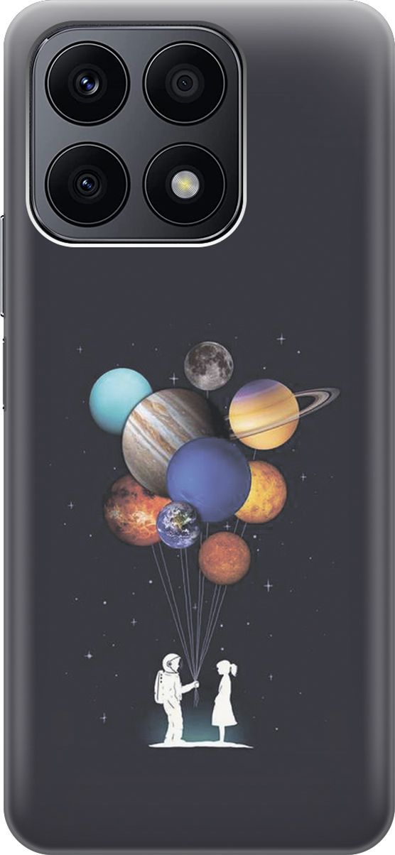 

Силиконовый чехол на Honor X8a с принтом "Космический подарок", Белый;голубой, 158877