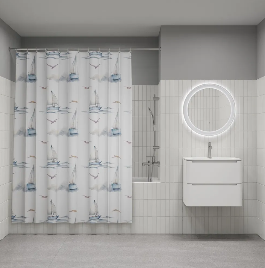 Штора для ванной IDDIS Base BO02P18i11 белая с узором 180x200 см 1126₽