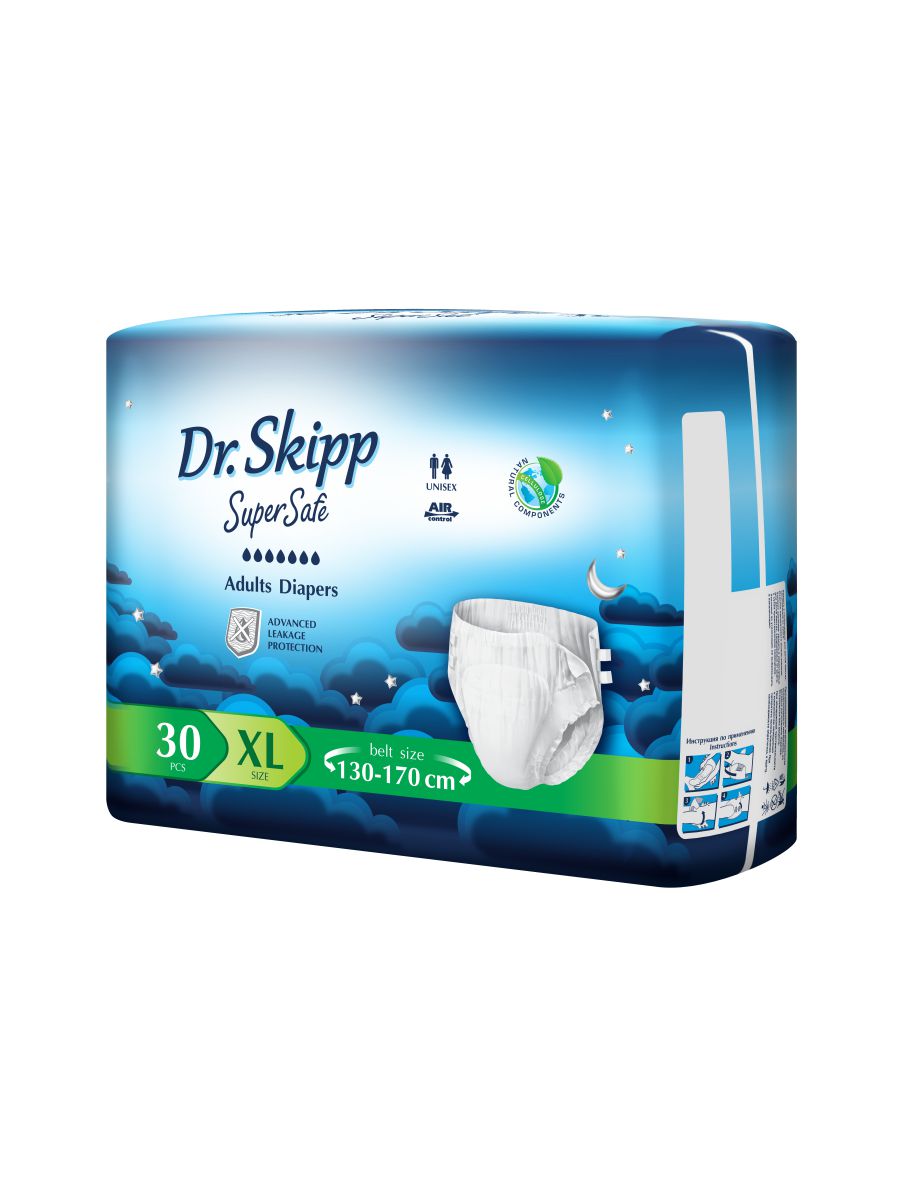 

Подгузники для взрослых Dr.Skipp Super Safe, р.XL-4, (130-170 см), 30 шт., 8023