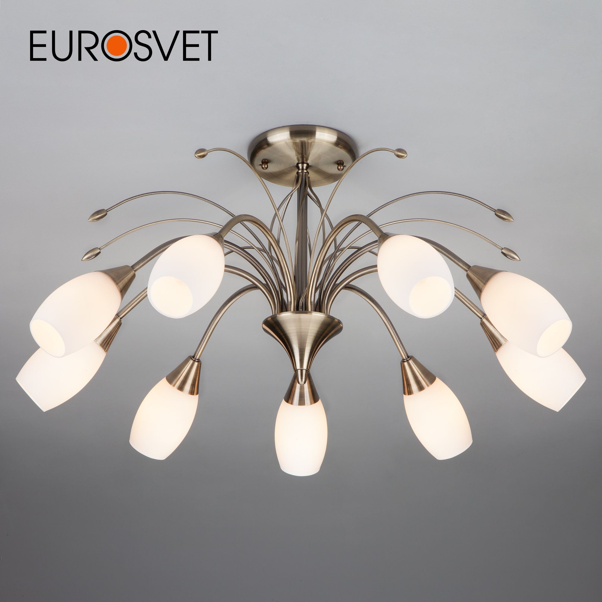

Потолочная люстра на 9 стеклянных плафонов Eurosvet Ginevra 22080/9 Е14 античная бронза, 22080/9