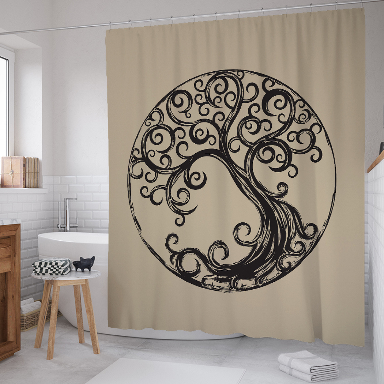 

Штора (занавеска) для ванной JoyArty "Круг дерева" из сатена, 180х200 см с крючками, Круг дерева
