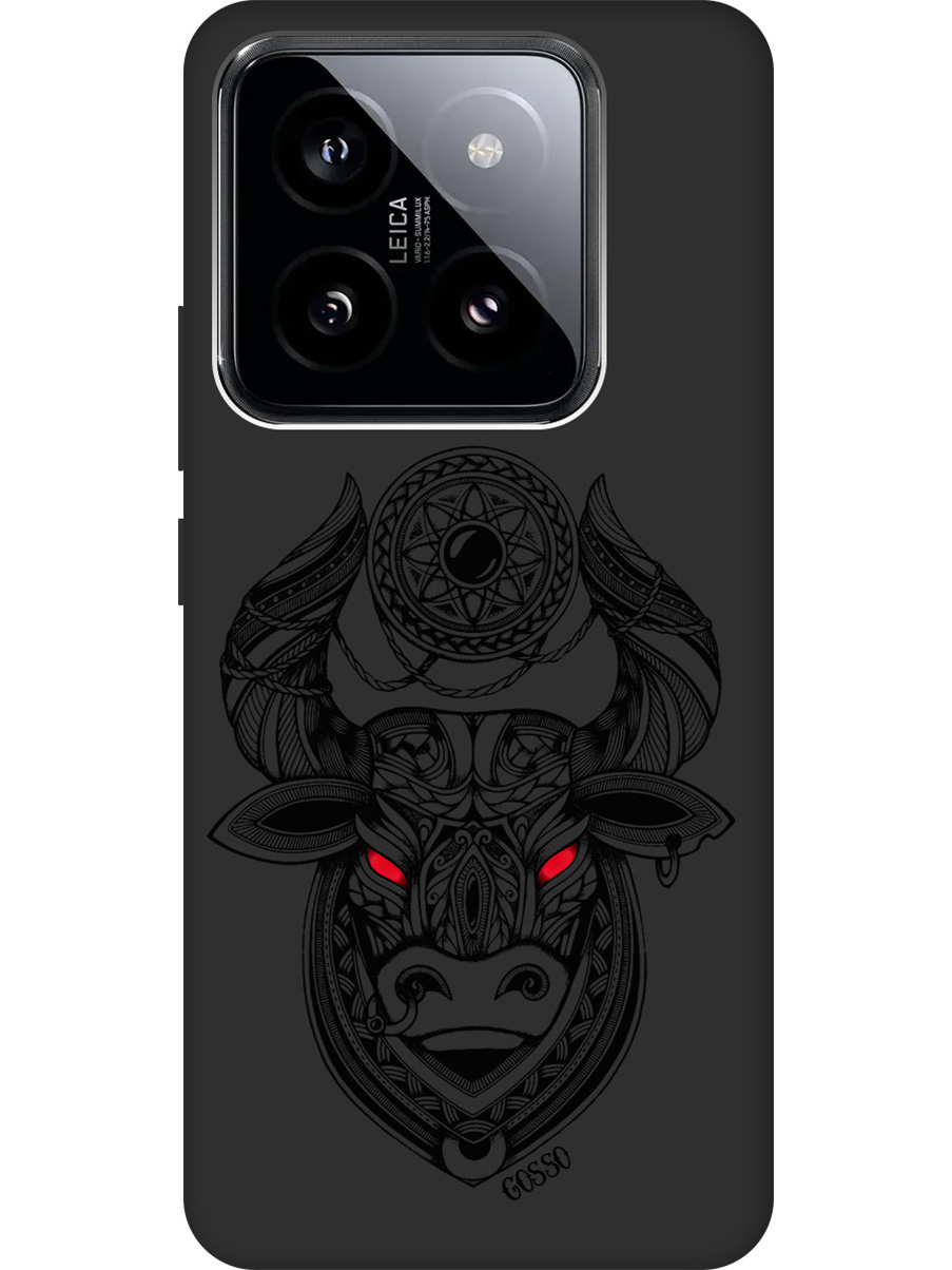 

Силиконовый чехол на Xiaomi 14 Pro с рисунком "Grand Bull" Soft Touch черный, Черный;красный, 20012091