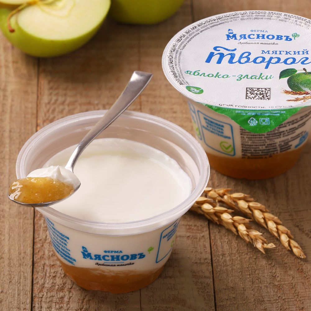 

Творог мягкий Мясновъ Ферма яблоко-злаки 7% БЗМЖ 150 г