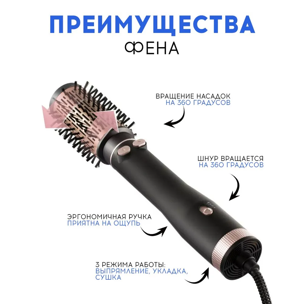 

Фен-щетка Raf R421 1000 Вт розовый, черный, R421