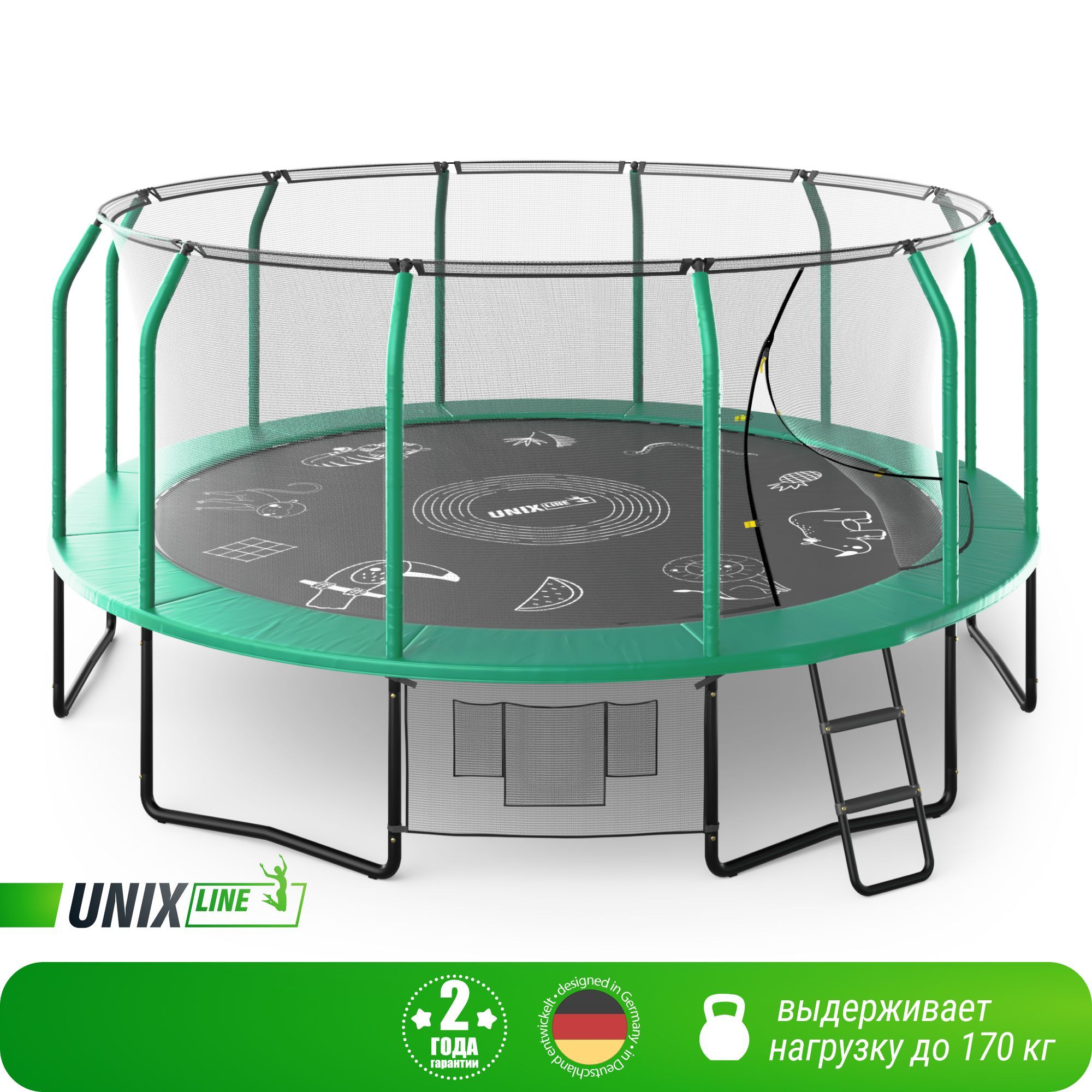 

Батут каркасный UNIX Line SUPREME GAME 16 ft Green, общий диаметр 488 см, до 170 кг, Зеленый, Supreme Game