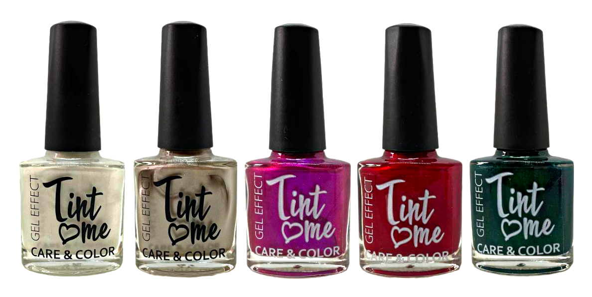 

Набор быстросохнущих лаков для ногтейTint Me Care&Color 5 шт 79-81-85-86-87, Бежевый;зеленый;красный;розовый;серебристый, Tint-me-lak