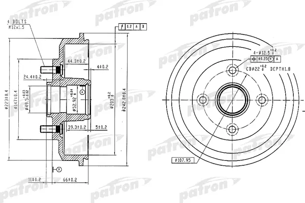 Барабан тормозной PATRON PDR1584