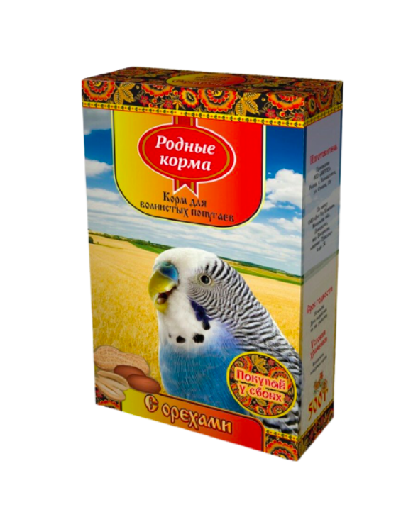 Сухой корм для волнистых попугаев Родные Сухой корма с орехами, 2 шт по 500 г