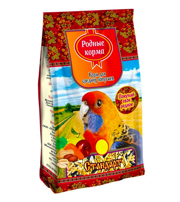 Сухой корм для средних попугаев Родные корма Стандарт, 6 шт по 400 г