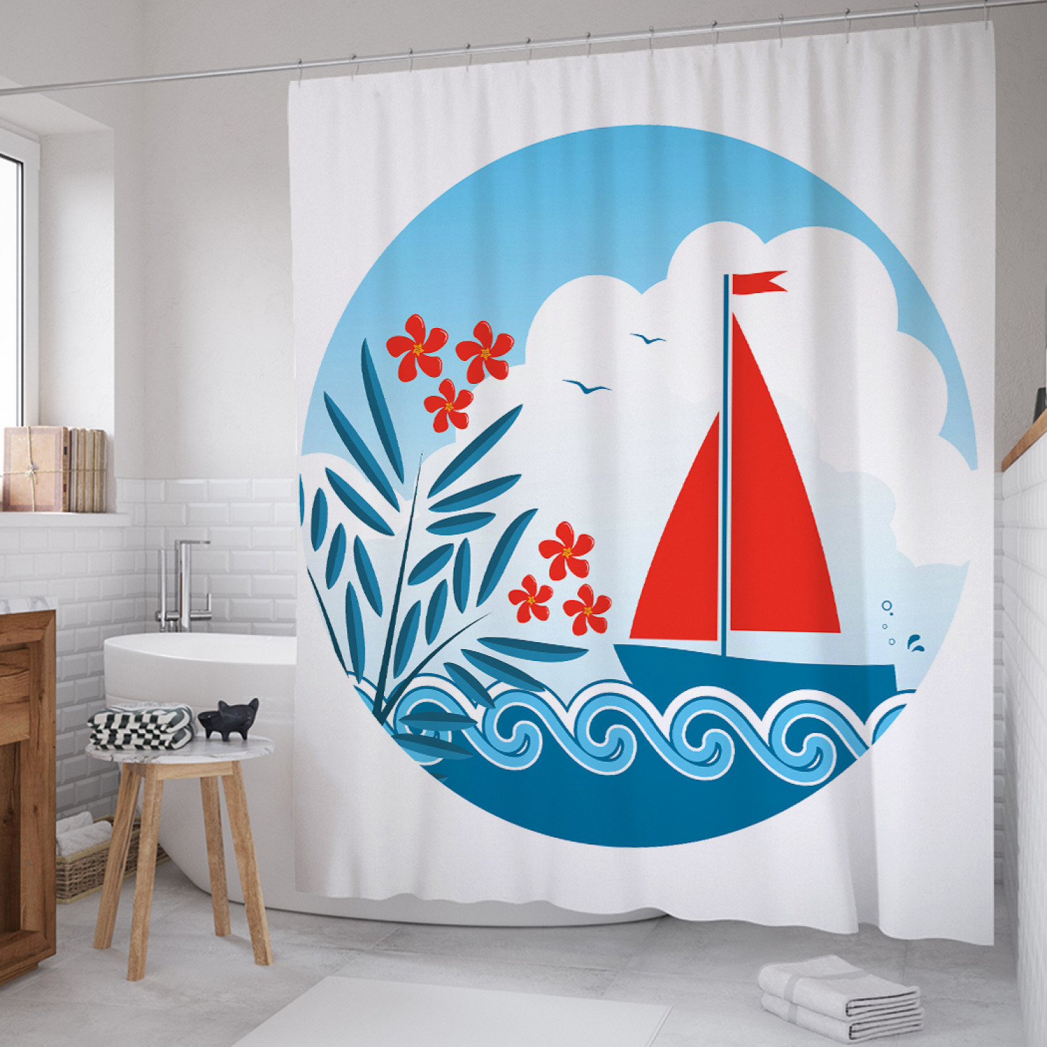 

Штора (занавеска) для ванной JoyArty "Дружба с ветром" из сатена, 180х200 см с крючками, Дружба с ветром