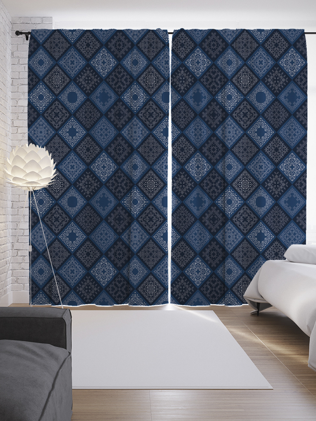 

Шторы JoyArty с фотопечатью "Ажурный этнос в ромбах" из сатена, 290х265 см, Ажурный этнос в ромбах