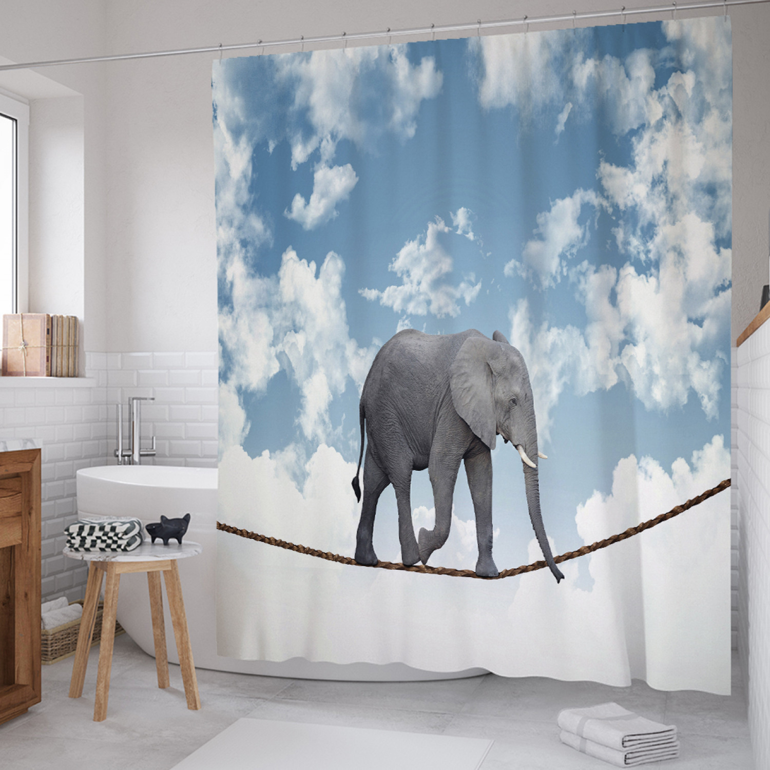 

Штора (занавеска) для ванной JoyArty "Слон канатоходец" из сатена, 180х200 см с крючками, Слон канатоходец