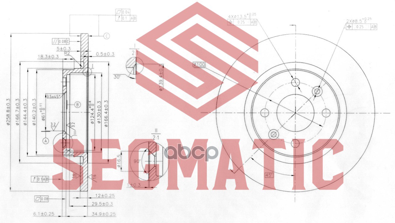 SEGMATIC SBD30093005 ДИСК ТОРМОЗНОЙ передний Renault Logan 1.4/1.5dCi/1.6 04- Logan MCV 07