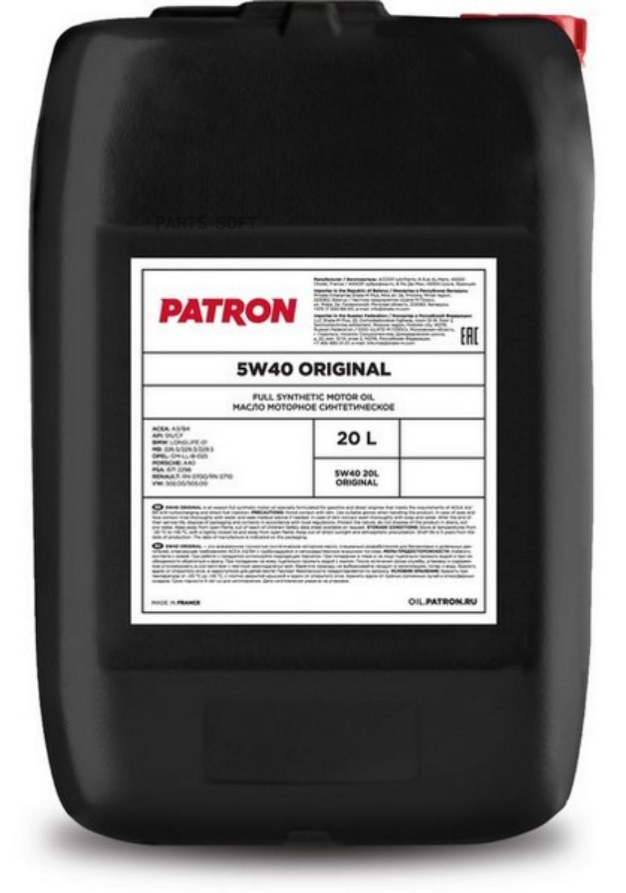 

Моторное масло PATRON синтетическое 5W40 20л