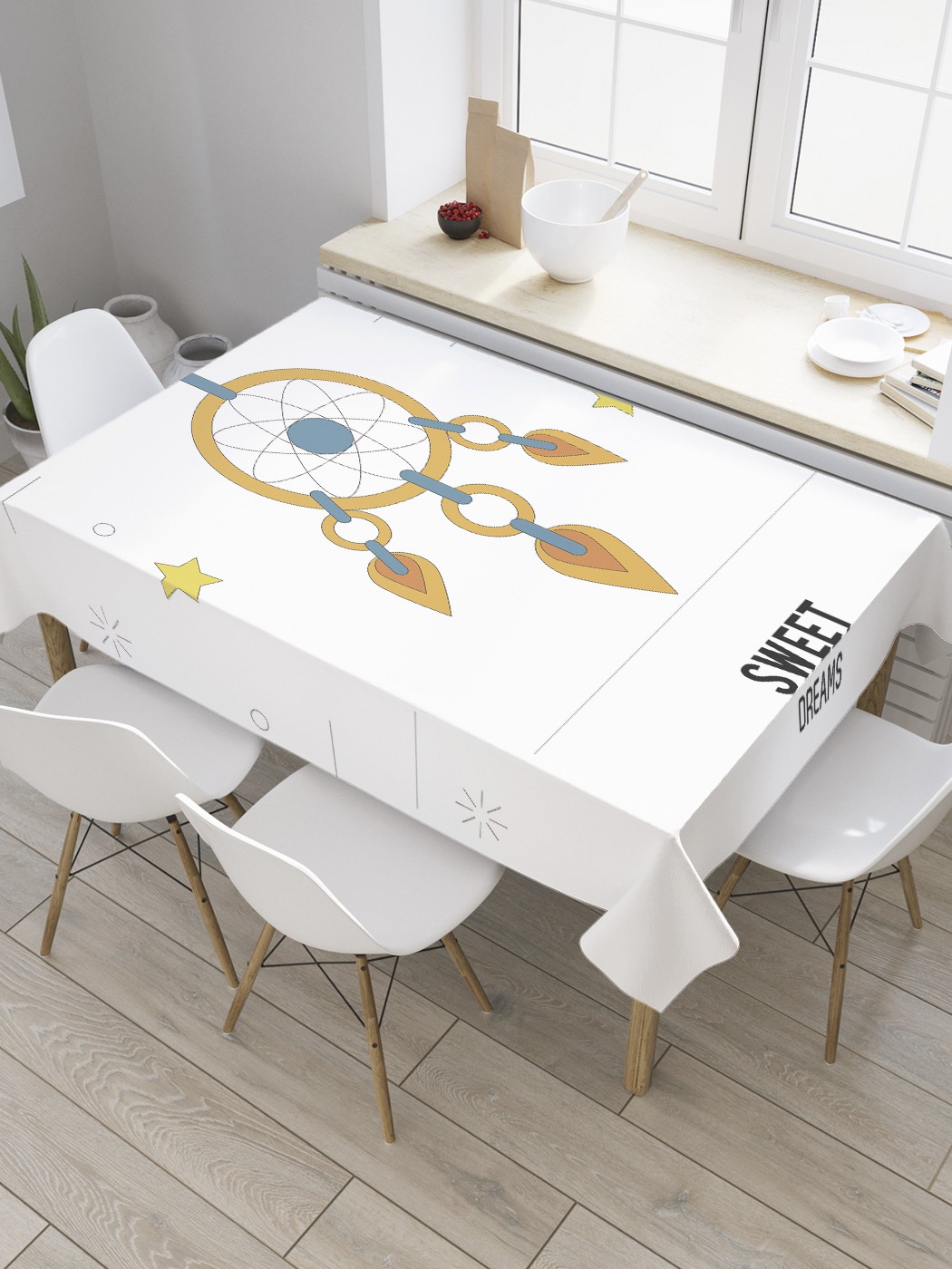 фото Скатерть прямоугольная joyarty на кухонный стол "ловец мечты" из оксфорда, 180x145 см