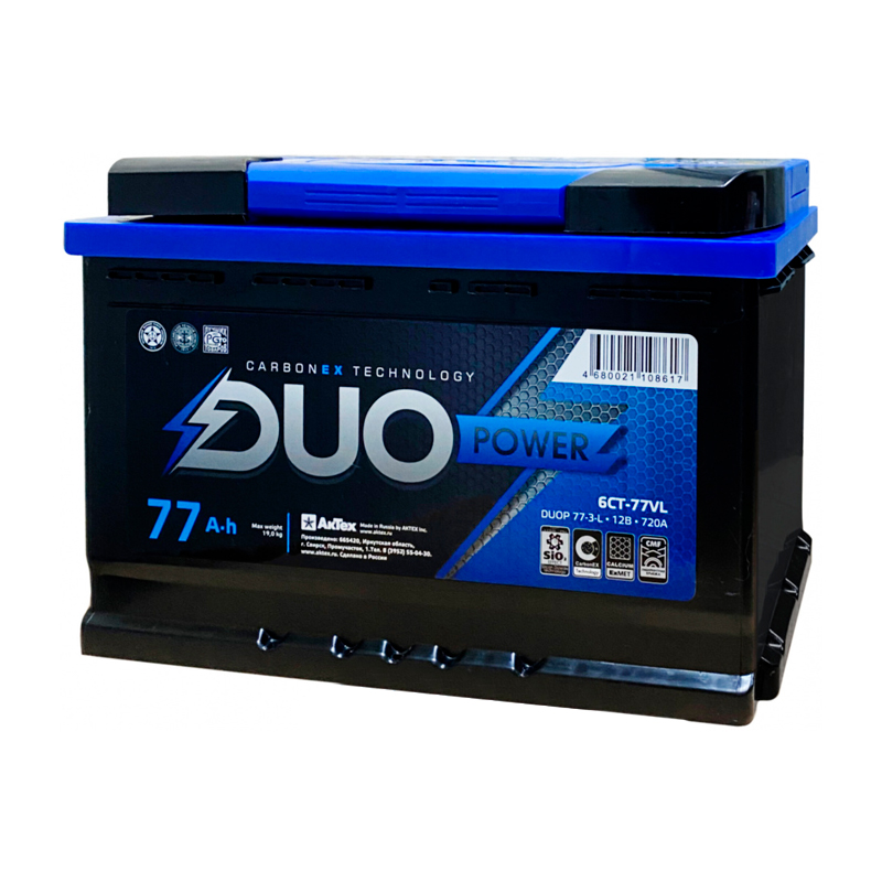 

Акб 77 А/Ч П.П. Duo Power Ток 750 278 Х 175 Х 190 DUO POWER арт. DUOP 77-3-L