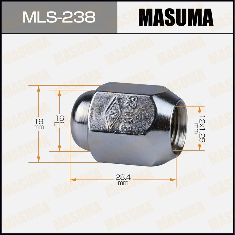 

Гайка MASUMA 12x1.25мм, L=28.4мм, под ключ=19мм / Toyota
