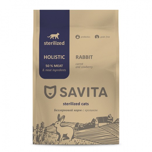 

Сухой корм для кошек SAVITA, для стерилизованных, кролик, 5кг