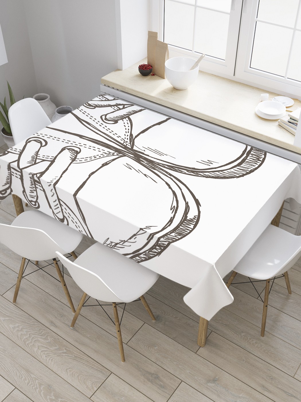 фото Скатерть прямоугольная joyarty на кухонный стол "кеды" из оксфорда, 180x145 см