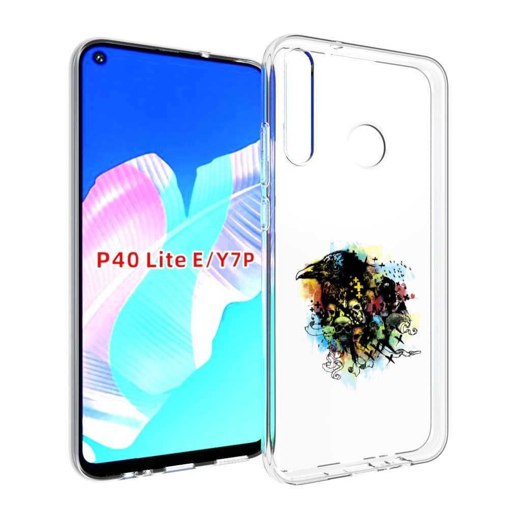 

Чехол бампер MyPads ворон и черепа для Huawei P40 Lite E., Прозрачный, Tocco