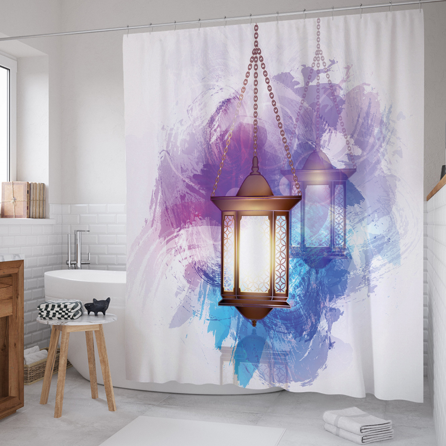 

Штора (занавеска) для ванной JoyArty "Туманное освещение" из сатена, 180х200 см с крючками, Туманное освещение