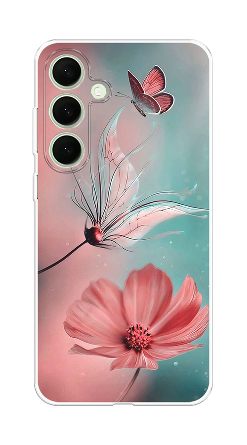 

Чехол на Samsung Galaxy S25 Plus "Бабочка и цветок", Голубой;розовый, 2110450-1