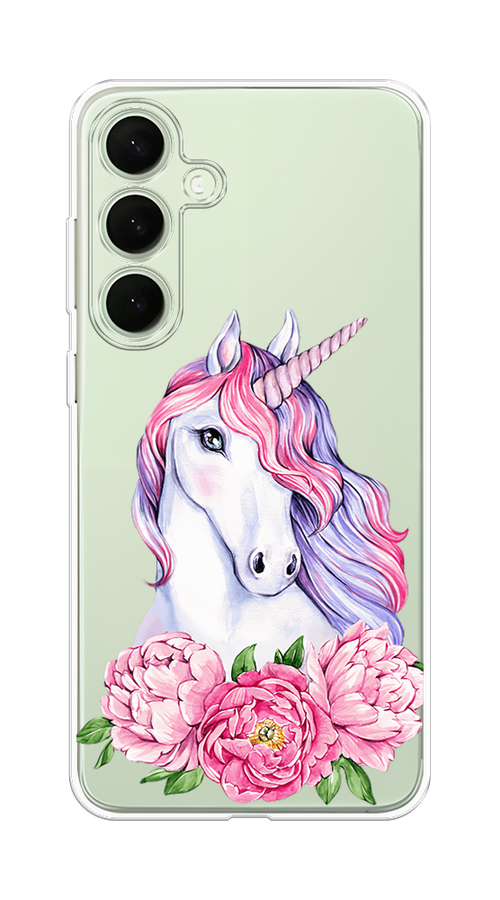 

Чехол на Samsung Galaxy S25 Plus "Единорог с пионами", Розовый;белый;зеленый, 2110450-1