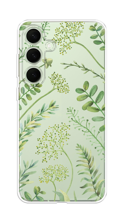 

Чехол на Samsung Galaxy S25 Plus "Green Leaves", Зеленый;прозрачный, 2110450-1