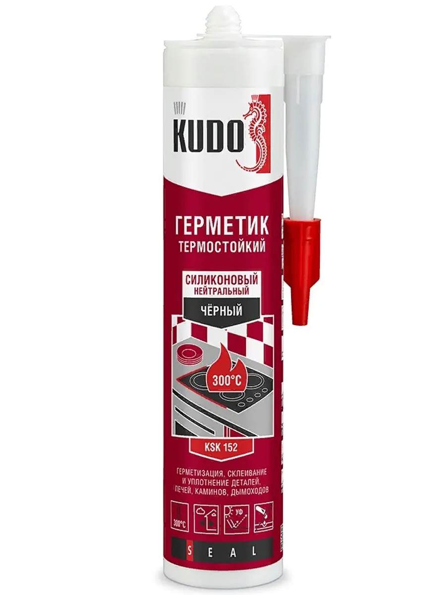 фото Герметик kudo "ksk 152", силиконовый, термостойкий, черный, туба, 280 мл, упаковка 12 шт.