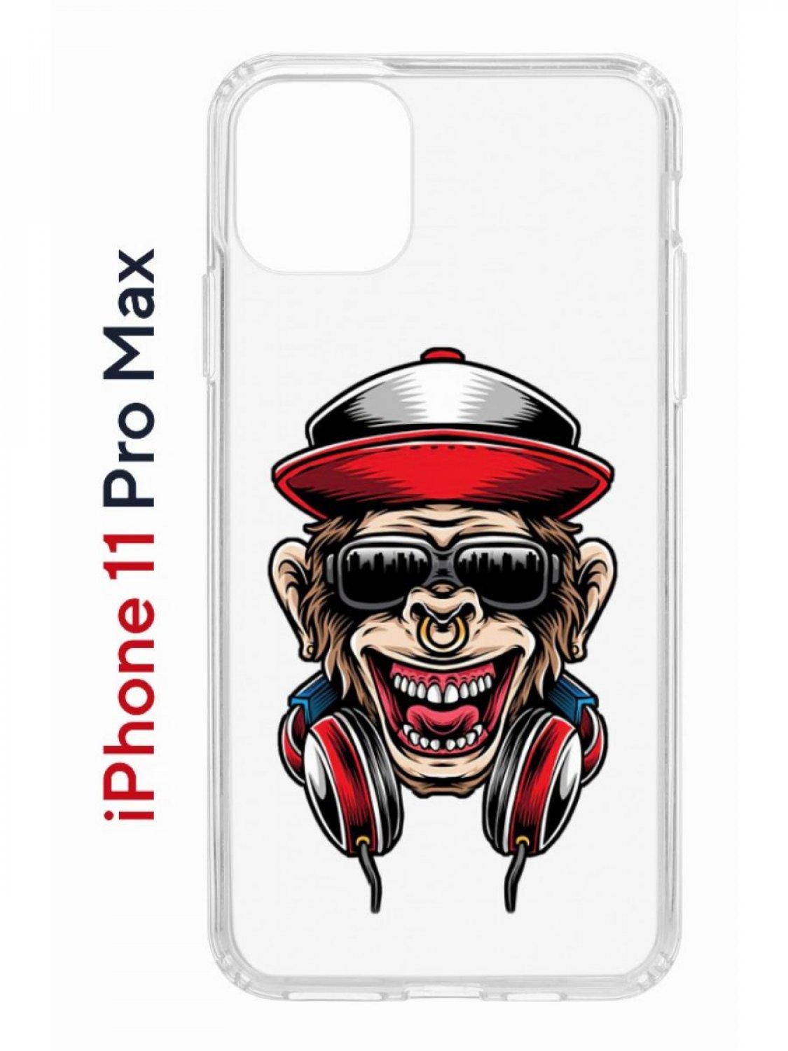 Чехол на iPhone 11 Pro Max Kruche Print Обезьяна с наушниками, бампер с защитой камеры