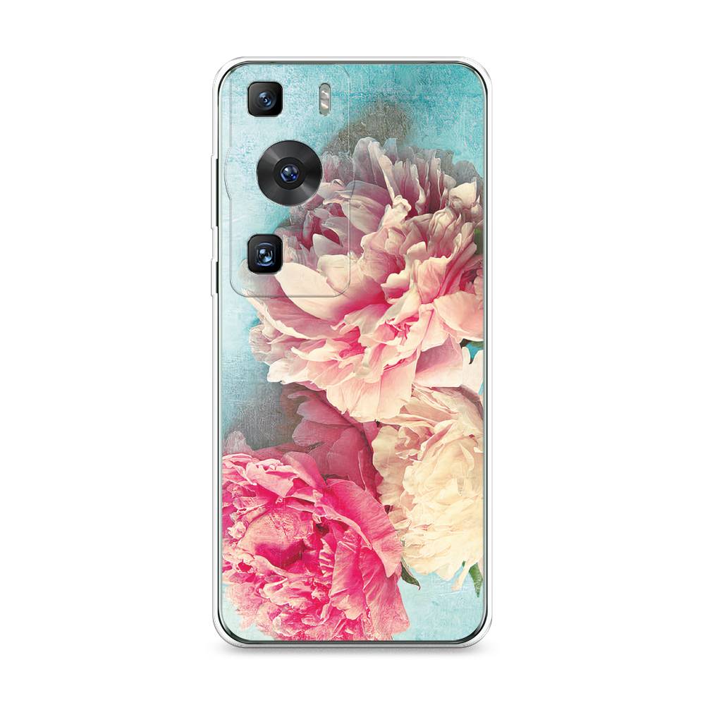 

Силиконовый чехол "Пионы new" на Huawei P60, Розовый;прозрачный;голубой
