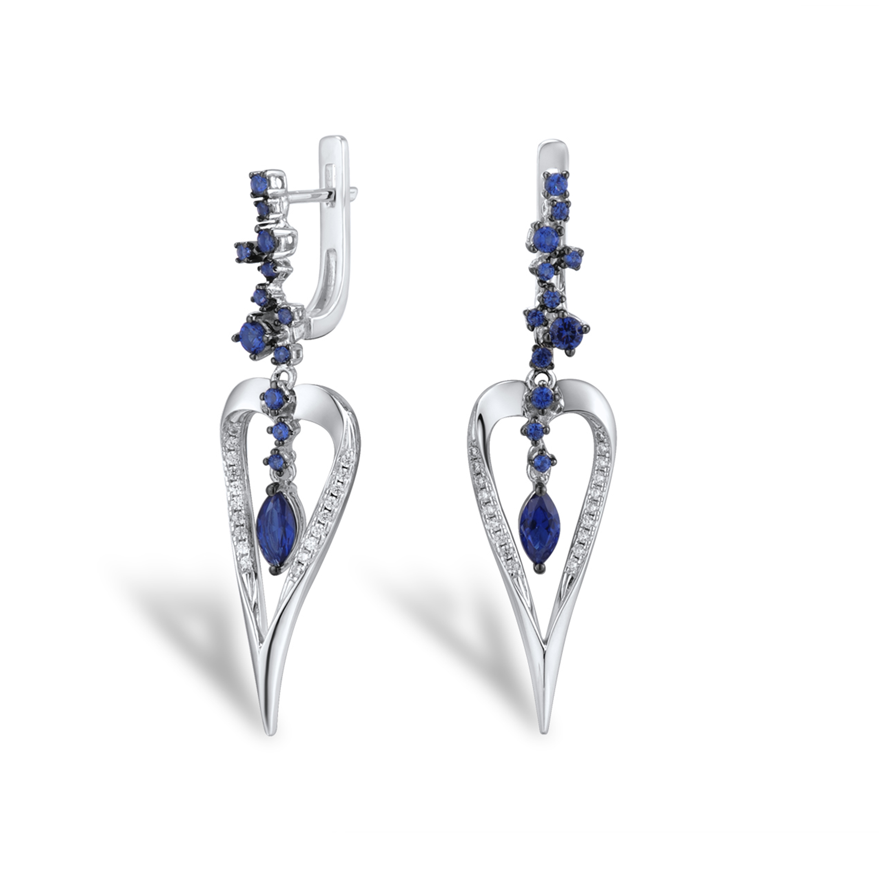 

Серьги подвески из серебра VALTERA 115383, сапфир искусственный/циркон, 115383