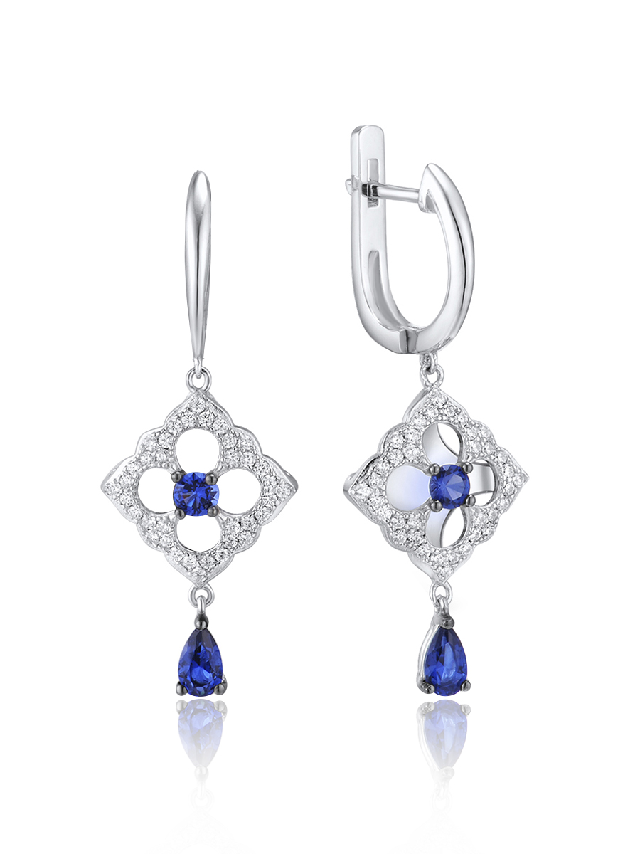 

Серьги подвески из серебра VALTERA 115379, сапфир искусственный/циркон, 115379