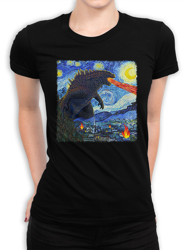 

Футболка женская Dream Shirts Годзилла Ван Гога черная 3XL, Годзилла Ван Гога