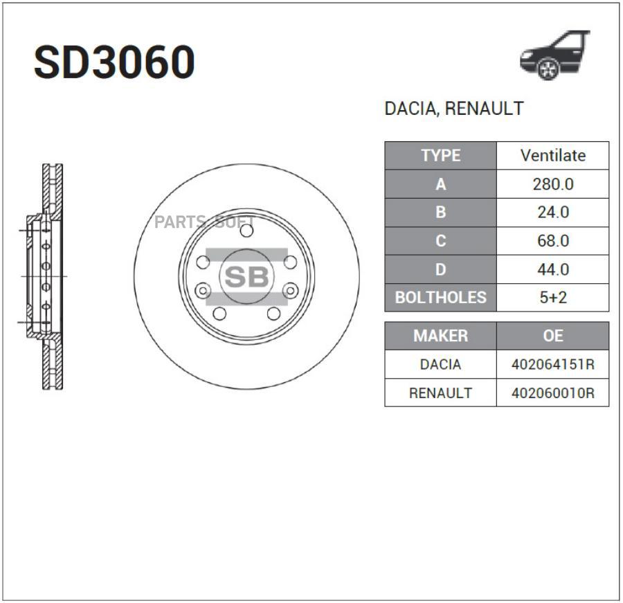 

Диск тормозной, передний SANGSIN BRAKE SD3060, SD3060
