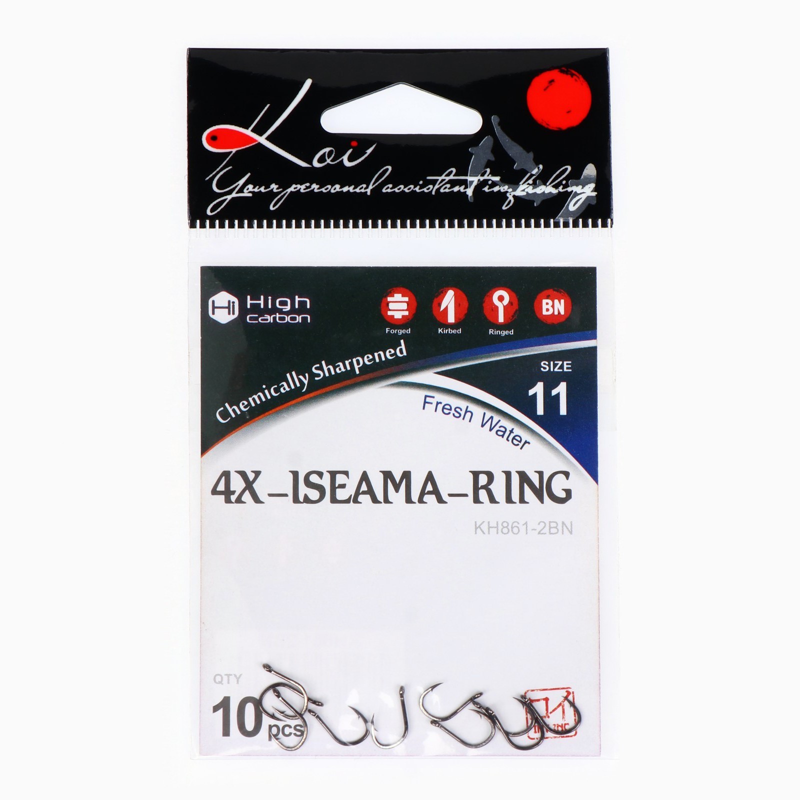 Крючок KOI 4X-ISEAMA-RING, размер 11 (INT)/2 (AS), цвет BN, упаковка 10 шт.