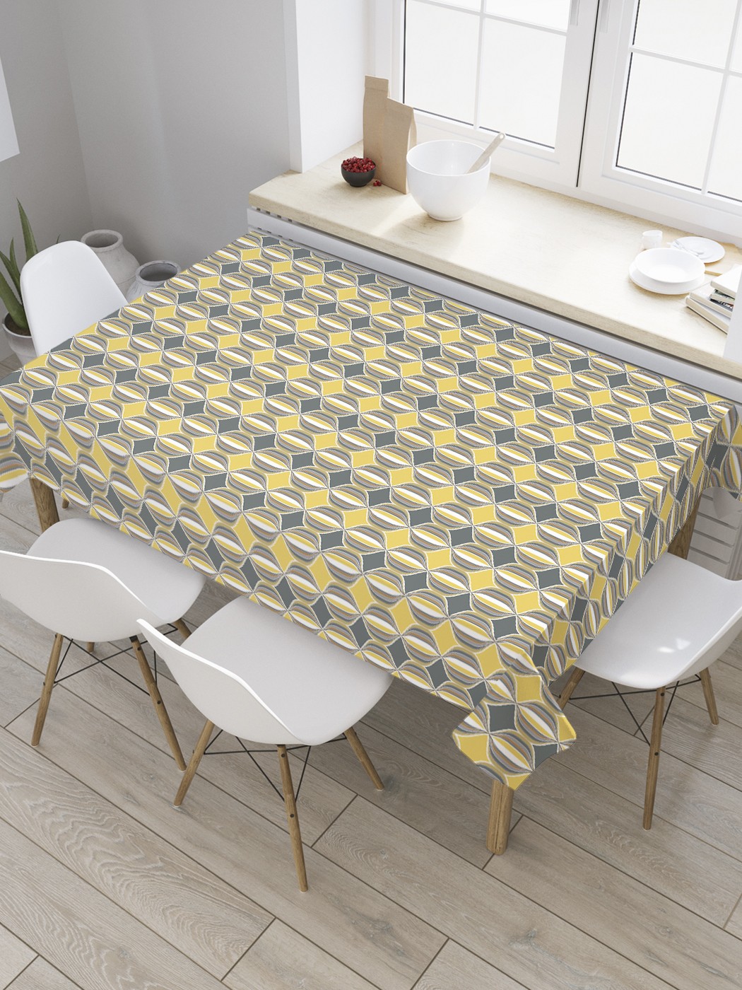 фото Скатерть прямоугольная joyarty на кухонный стол "геометрия овалов" из оксфорда, 180x145 см
