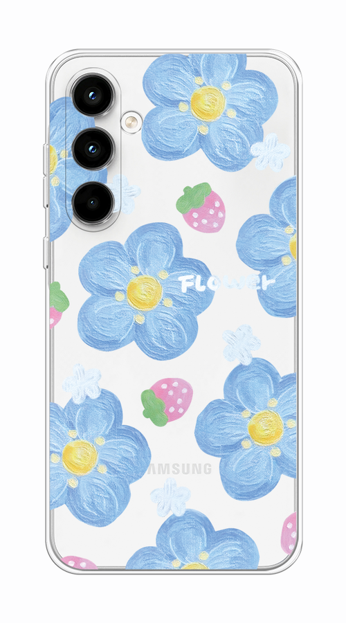 

Чехол на Samsung Galaxy A35 5G "Цветы и клубники", Прозрачный;голубой;белый, 2109350-1